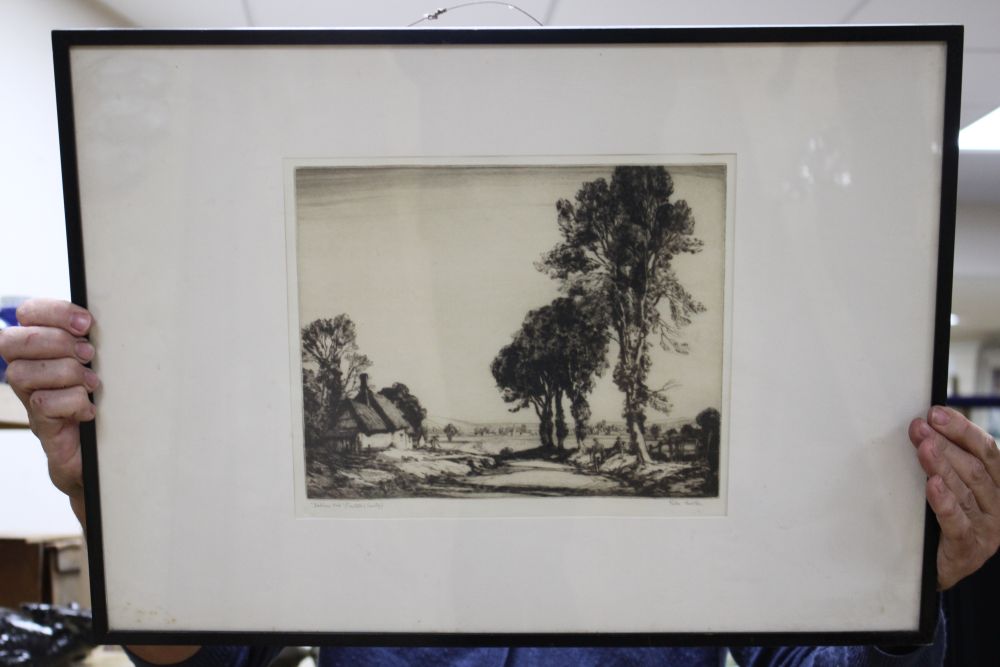 Four assorted etchings by Albany Howarth, Liuigi Bianchi, Muirhead Bone and Freda Marston